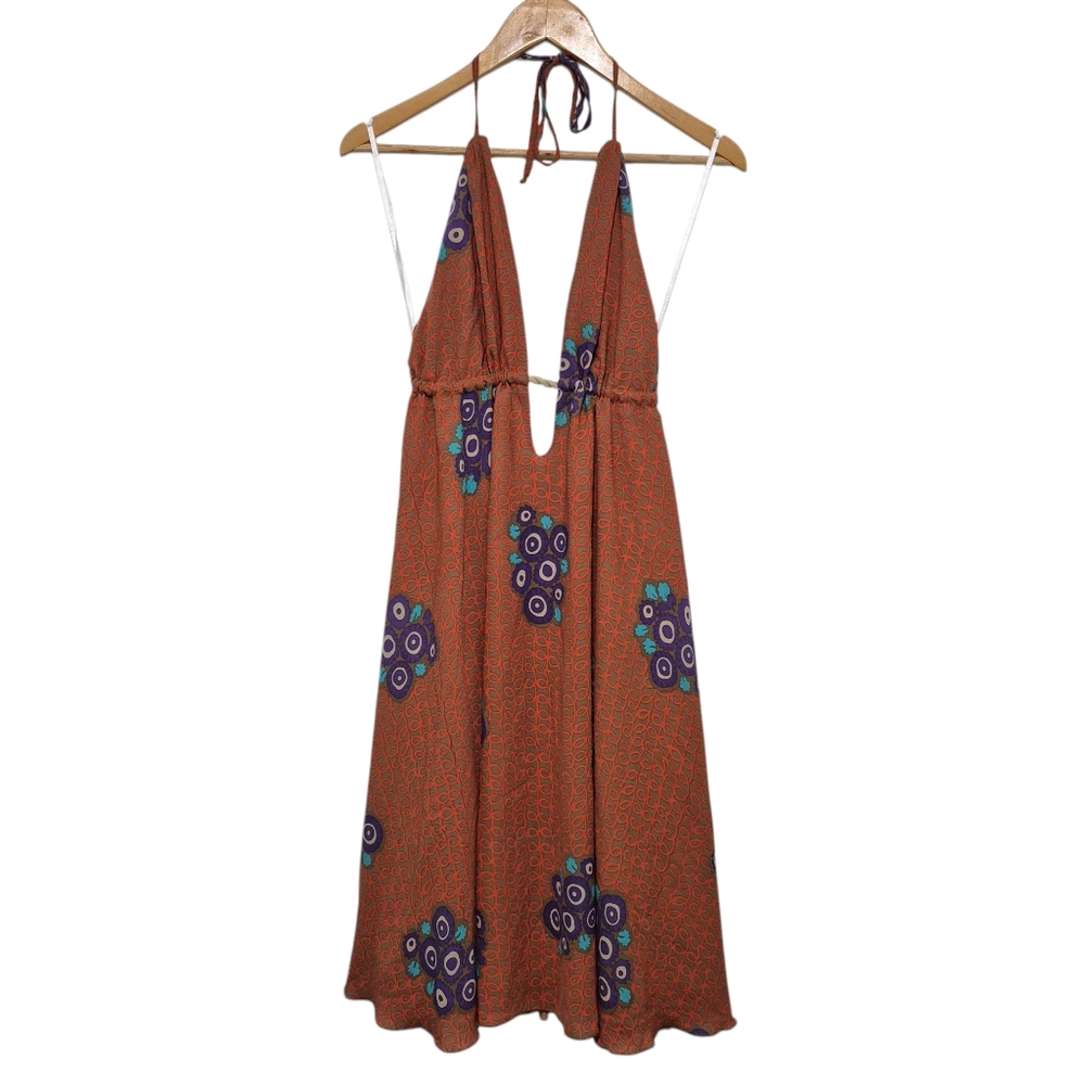 Tricia Fix - Open Back Midi Halter Dress SIZE Medium - Retro 70s Style